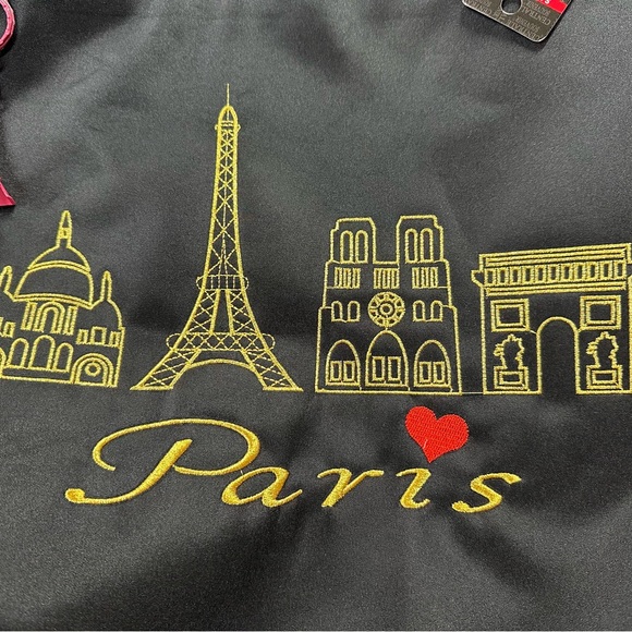 NWT Black Embroidered Paris Souvenir Shopping Tote + Eiffel Tower Keychain - Picture 4 of 9